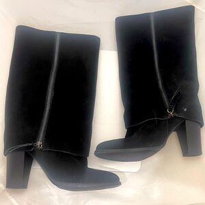 INC International Concepts Black Suede Knee High 3.5” Stacked Heel Gothic 6.5